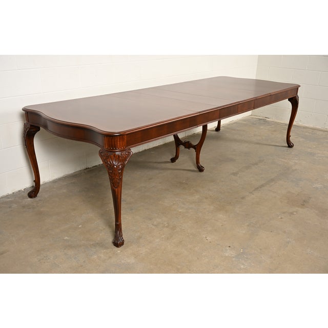 Berkey & Gay Antique Chippendale Burled Walnut Monumental Extension Dining Table With Seven Leaves, Newly Refinished For Sale - Image 17 of 17