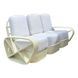 Vintage Paul Frankl Six Strand White Rattan Sofa For Sale