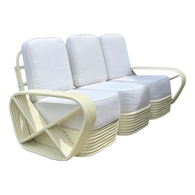 Vintage Paul Frankl Six Strand White Rattan Sofa For Sale