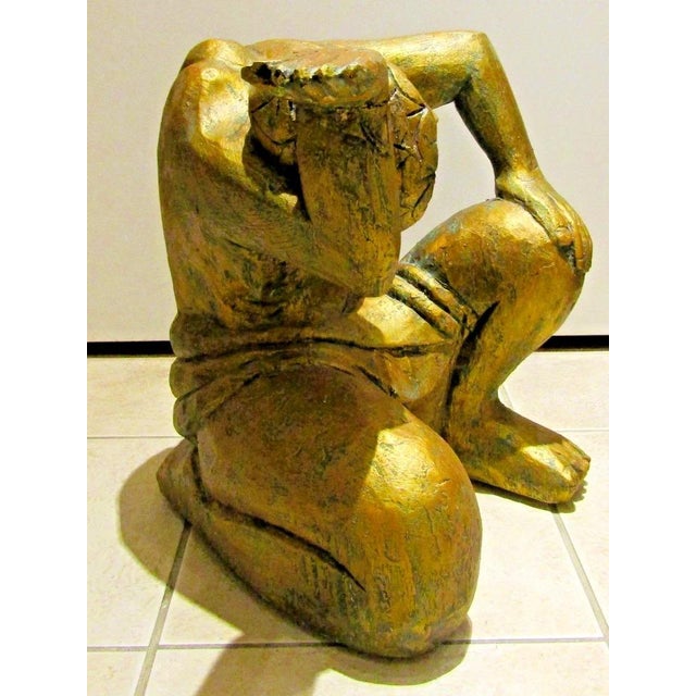 Vintage Gilded Carved Wood Asian Figural Side Table With Glass Top Circa 1980s For Sale - Image 10 of 15