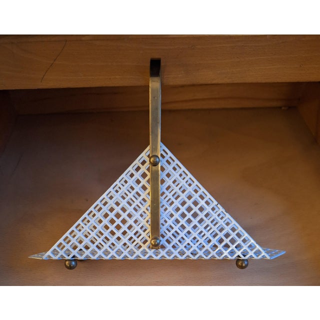 Mid-Century Napkin Holder in Lacquered Perforated Metal with Brass Handle and Feet, 1950s, in Very Good conditions....