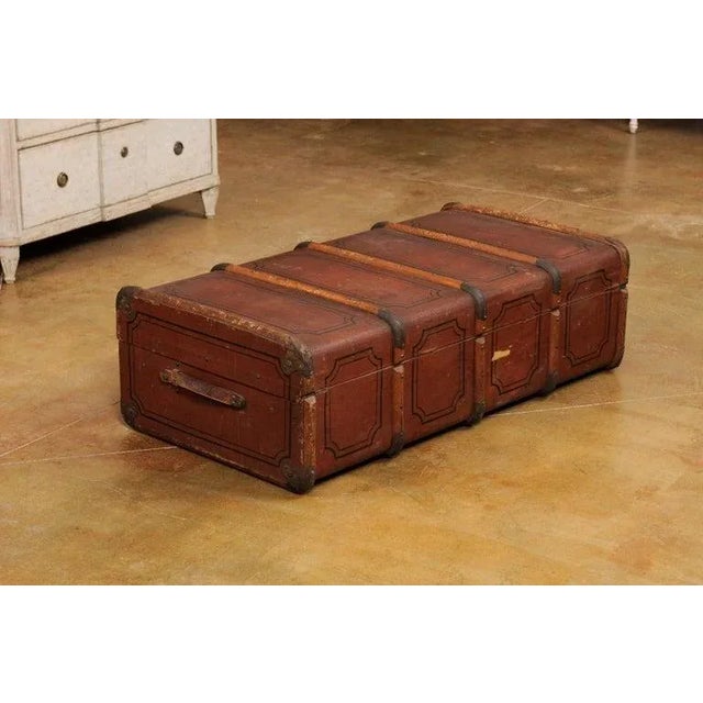 20th Century Italian Leather, Wood and Brass Travel Trunk For Sale - Image 11 of 12
