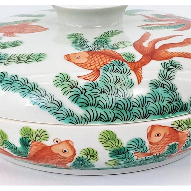 Lidded Serving Dish With Koi Fish For Sale - Image 9 of 12