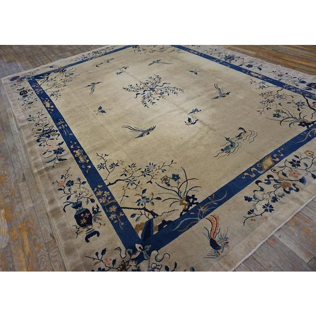 Textile 1920s Beige Floral Medallion Antique Chinese Peking Carpet 8'10" X 11'6" Handknotted Wool Rug For Sale - Image 7 of 12