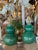 Mid-Century Modern Vintage Pair Gourd Green Crackle Glaze Porcelain Table Lamps Newly Wired Brass For Sale - Image 3 of 12