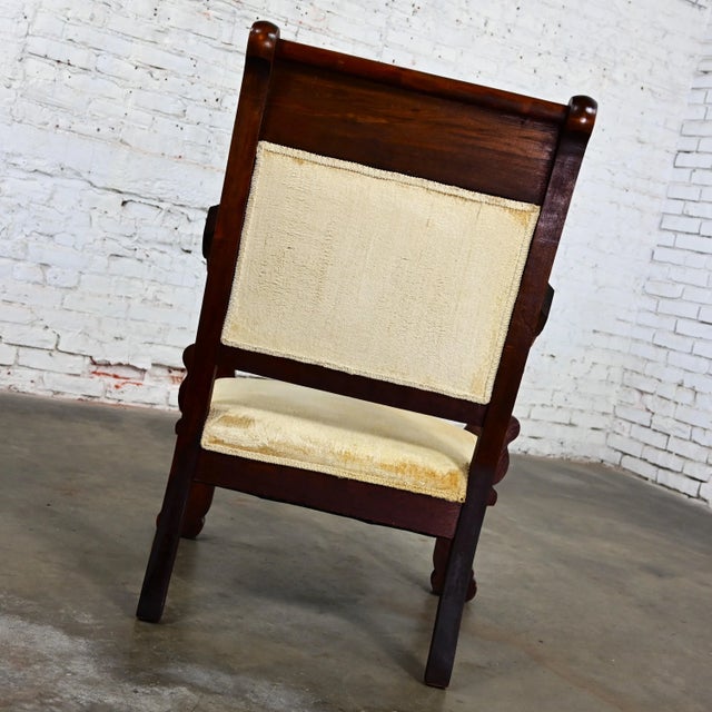 Late 1800s Antique Victorian Mahogany Armchair Carved Figural Lion Heads & Claw Feet & Gold Velvet Upholstery For Sale - Image 4 of 12