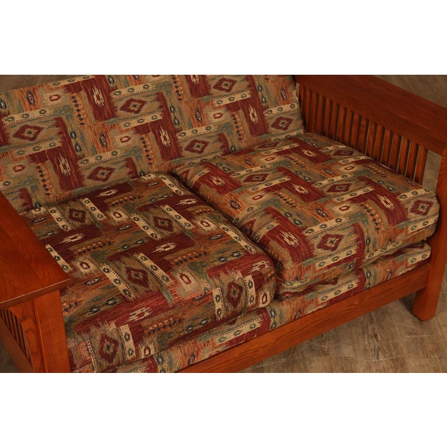 2000 - 2009 Bassett Furniture Mission Style Oak Spindle Settee For Sale - Image 5 of 18