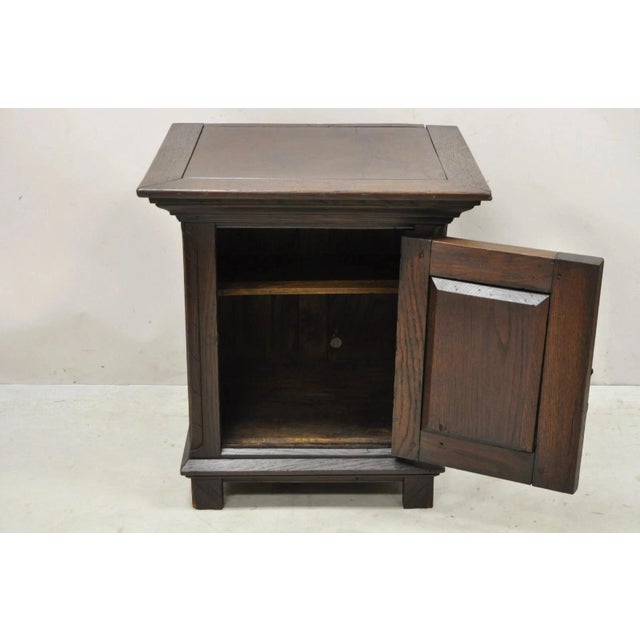 Early 20th Century Antique Gothic Renaissance Revival Oak Figural Carved Low Cabinet Side Table For Sale - Image 5 of 12