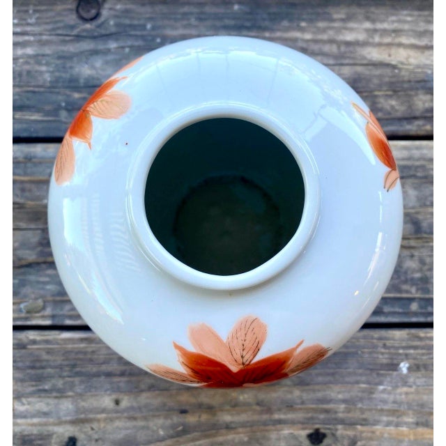 Vintage Japanese Hand-Painted Porcelain Floral Vase in Rust and Blush Tones For Sale - Image 10 of 11