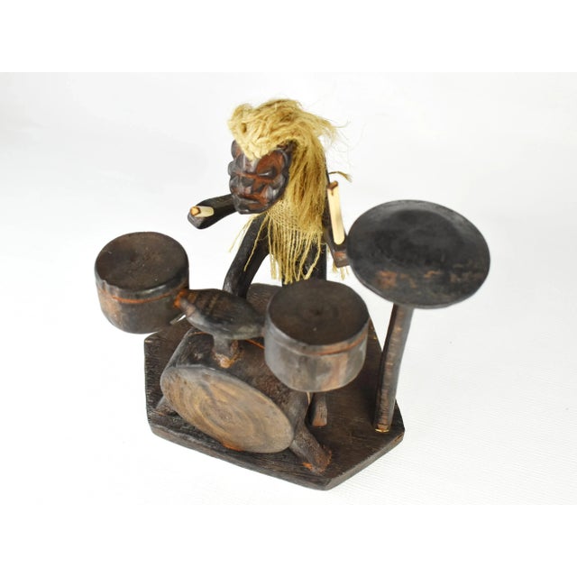 Vintage Hand Carved Wooden Folk Art Musician Playing Drum Saxophone Music Band For Sale - Image 6 of 13