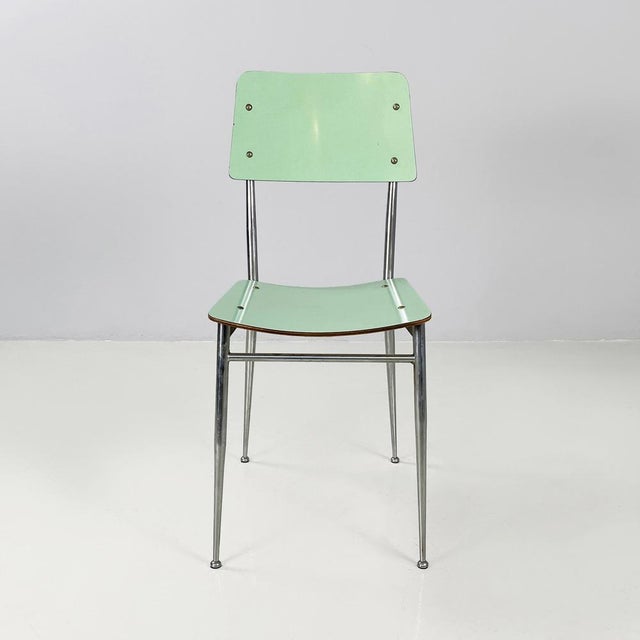 Italian mid-century modern Chairs in aqua green formica and metal, 1960s Set of 4 chairs with square seat and backrest...