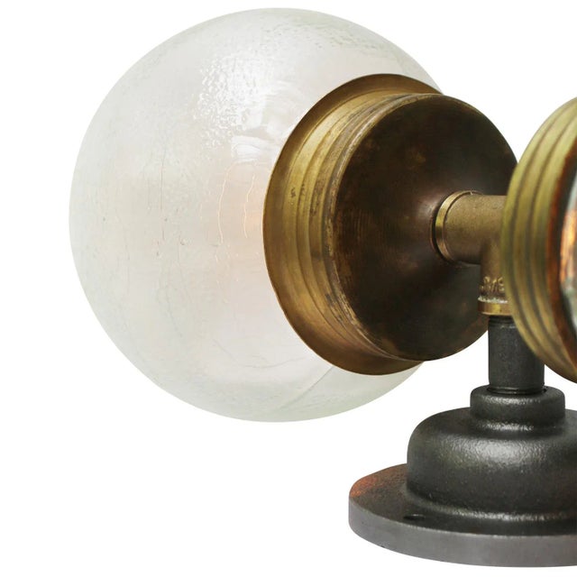 Gold Vintage Double Sconce in Cast Iron with Frosted Glass and Brass For Sale - Image 8 of 10
