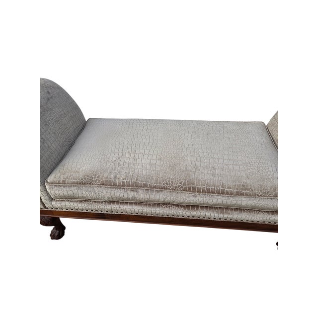 French Vintage Oversized Window Bench Settee Alligator Print Paw Feet Attributed to Ralph Lauren For Sale - Image 3 of 18