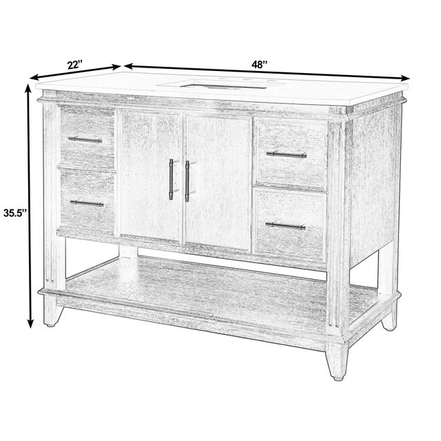 Spritely Home Accent Furniture Reece 48 in. W Wood & Quartz Single Sink Bathroom Vanity, Dark Roast Coffee Wire Brushed For Sale - Image 4 of 11