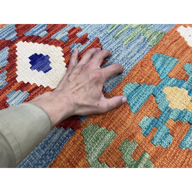 5'6" X 8'2" Multicolor Afghan Chobi Geometric Wool Flatweave Kilim Rug For Sale - Image 13 of 16