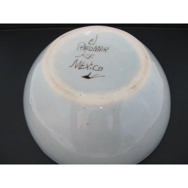 El Palomar Ken Edwards Blue Bird Flower Tonala Mexico Folk Art Pottery 6" Bowl For Sale In Portland, OR - Image 6 of 6