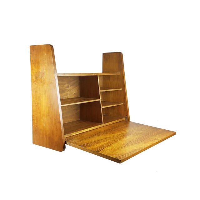 Mid-Century Modern Wooden Drop Off Wall Secretary attributed to Marcel Gascoin, 1950s For Sale - Image 18 of 18