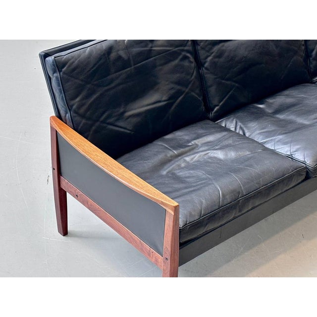 Mid-Century Sofa in Rosewood and Black Cowhide Leather by Hans Olsen for Vatne Møbler For Sale - Image 13 of 18