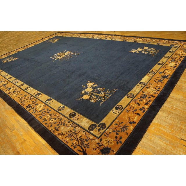 1920s Large Size Blue Solid Open Field Antique Peking Chinese 11' 9"x 17' 3" Rug For Sale In New York - Image 6 of 9