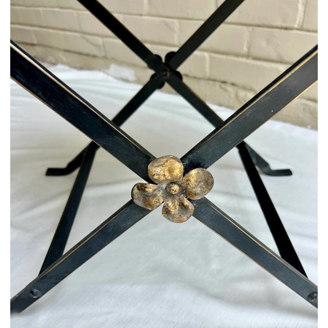 Metal Vintage Oscar Bach Style Newly Painted and Hand Gilt Iron X Base Bench/Stool For Sale - Image 7 of 11