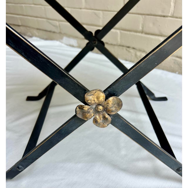 Metal Vintage Oscar Bach Style Newly Painted and Hand Gilt Iron X Base Bench/Stool Unique Home Décor" For Sale - Image 7 of 11