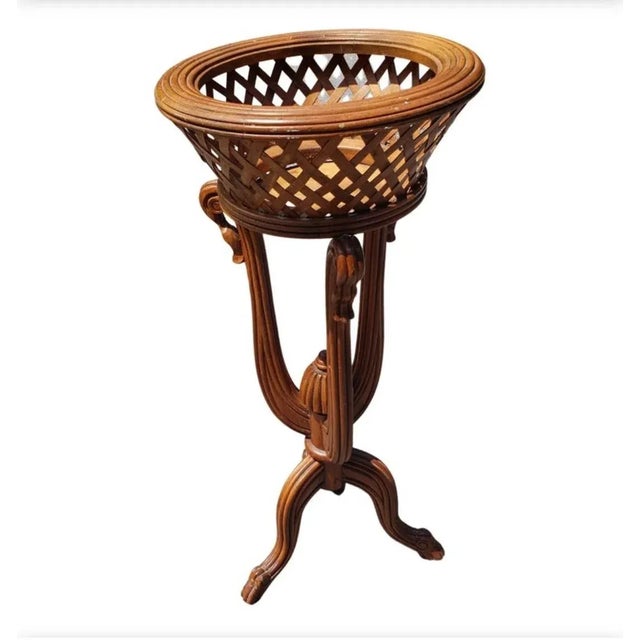 French 1970s Vintage Carved Fruitwood Tripod Planter on Stand For Sale - Image 3 of 8