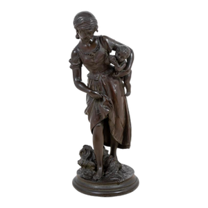 French School "Mother and Child" Bronze Sculpture