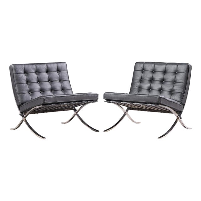 Mies Van Der Rohe for Knoll Mid Century Barcelona Chairs - Pair For Sale
