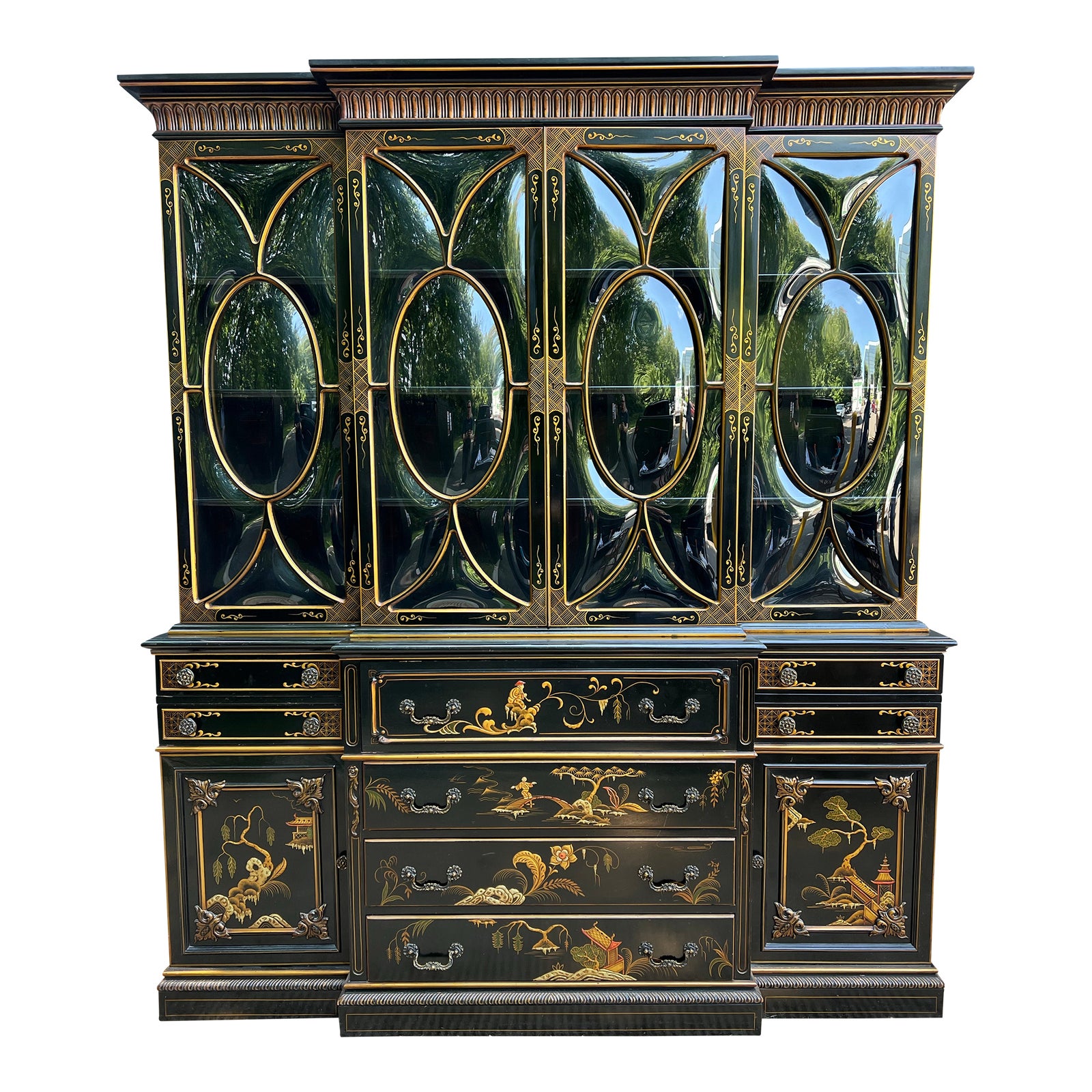 1980s Chinoiserie Bubble Glass Secretary Desk/ Breakfront With Lighting ...