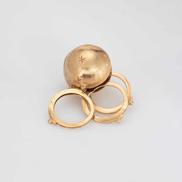 Vintage 60s Folding Picture Ball Orb Pendant Charm 14k Gold Celestial Stars For Sale - Image 4 of 5