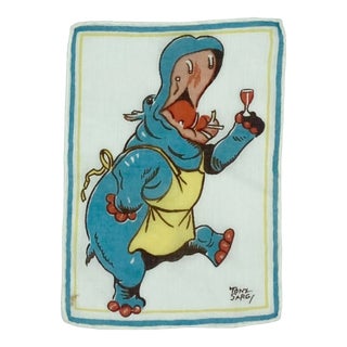 Mid 20th Century Vintage Tony Sarg Hippo Cocktail Napkin For Sale