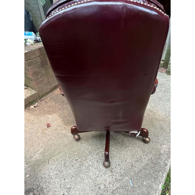 Hancock & Moore Swivel and Rocker Burgundy Tufted Leather Nailhead Trim Office Desk Chair For Sale - Image 16 of 16