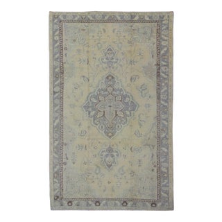 Vintage Turkish Medallion Oushak in Muted Yellow, Blue, Green, & Lilac For Sale