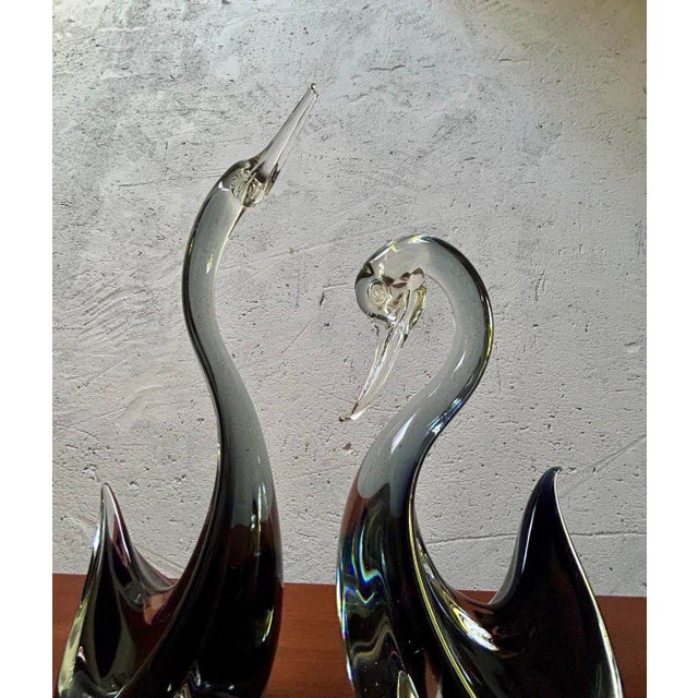 Antiqued Murano Glass Black Swans from Seguso, 1970s, Set of 2 For Sale - Image 10 of 13