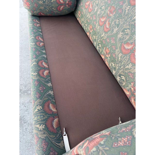 Wood William Morris - Style Fabric Mid Century Down Chinese Chippendale Camelback Settee Sofa Couch Georgian Design For Sale - Image 7 of 18