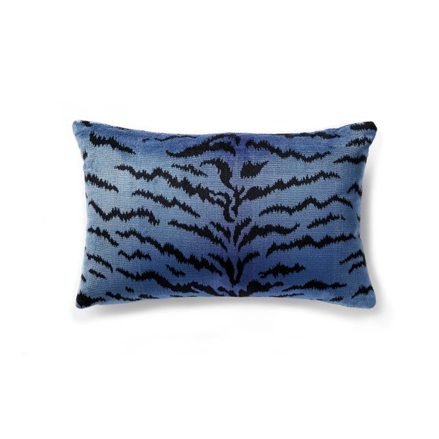 Contemporary The House of Scalamandré Tigre Lumbar Pillow, Blues & Black For Sale - Image 3 of 3