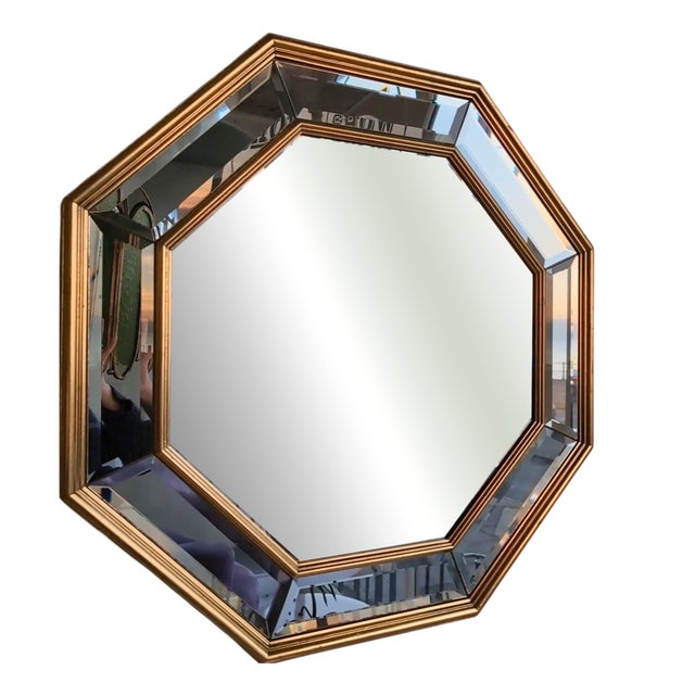 Vintage Gold Octagonal Bevelled Mirror from Deknudt, Belgium, 1970s For Sale