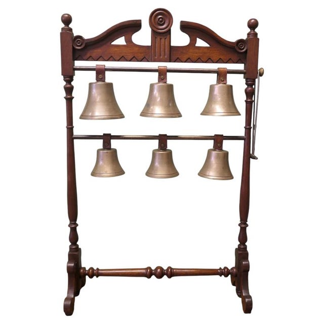 Antique Walnut Rack with Tuned Musical Brass Bells, 1800s For Sale - Image 6 of 6
