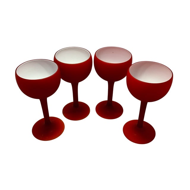 1950s Murano Satinato Goblets - Set of 8 - Attributed to Carlo Moretti Striking set of 8 hand-blown Murano glass water...