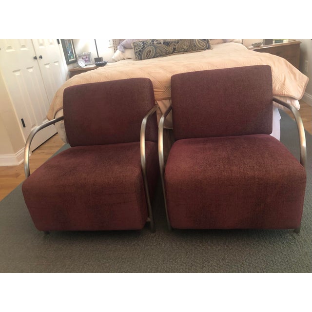 This fabulous pair of Contemporary Upholstered Aluminum Frame Chairs will be a great option for any modern interior. The...