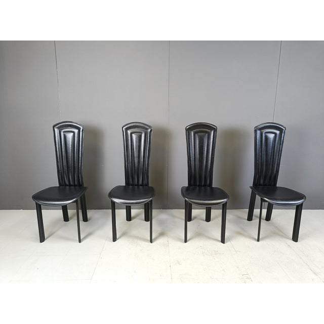 Vintage Black Leather Dining Chairs, 1980s, Set of 4 For Sale - Image 10 of 10