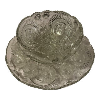 1950s Large Pressed Glass Punch Bowl Set - 13pcs For Sale
