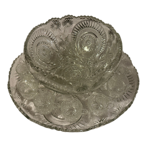 1950s Large Pressed Glass Punch Bowl Set - 13pcs