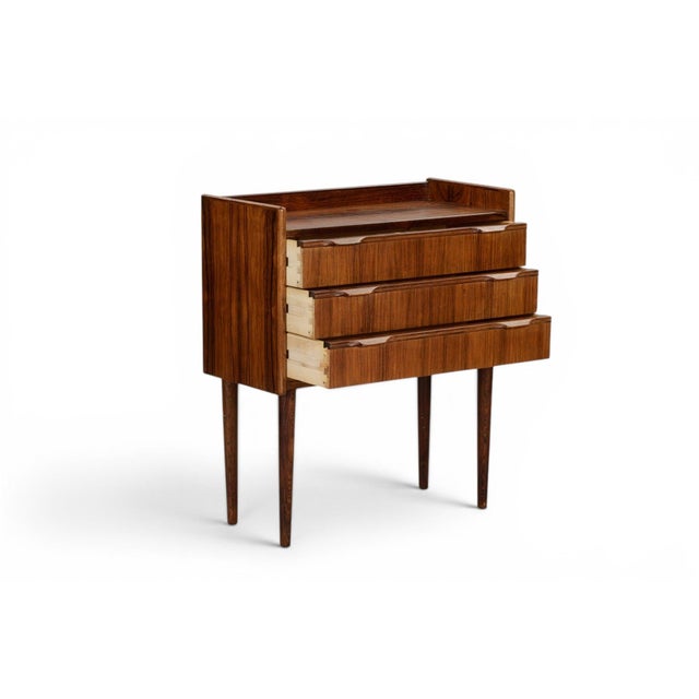 Small Three Drawer Rosewood Chest of Drawers For Sale - Image 4 of 4