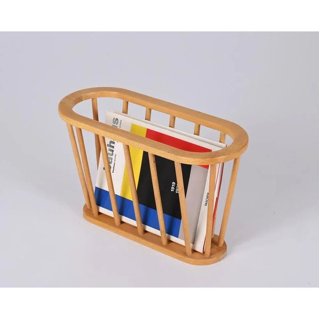 Mid-Century Danish Modern Oval Oak Magazine Rack, 1970s For Sale - Image 9 of 13