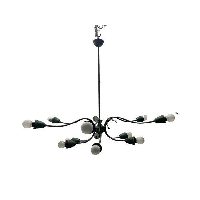 Large Sputnik Bronze Green Chandelier, 1950s For Sale