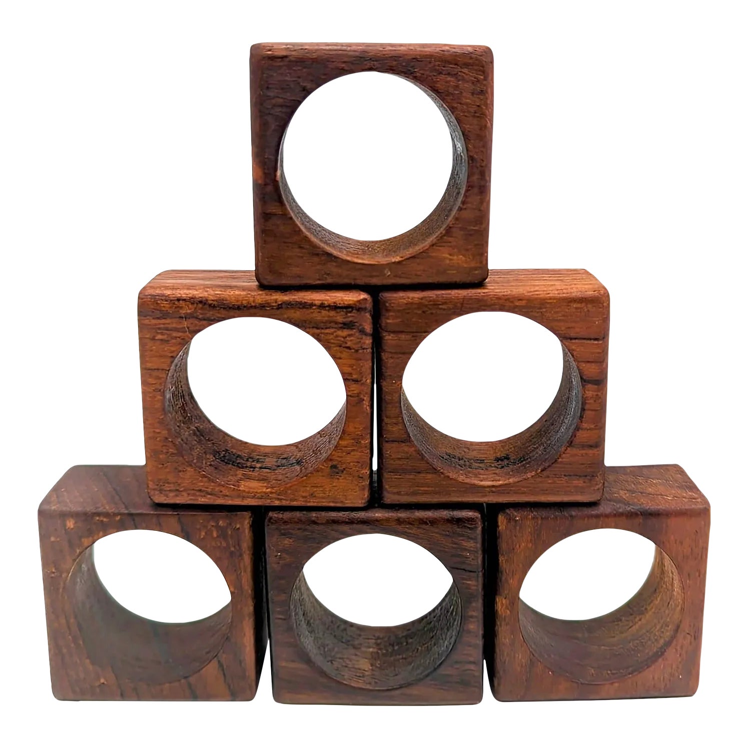 Mid 20th Century Teak Wood Napkin Rings, Set of 6 | Chairish