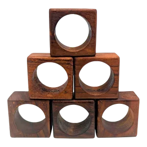 Mid 20th Century Teak Wood Napkin Rings, Set of 6