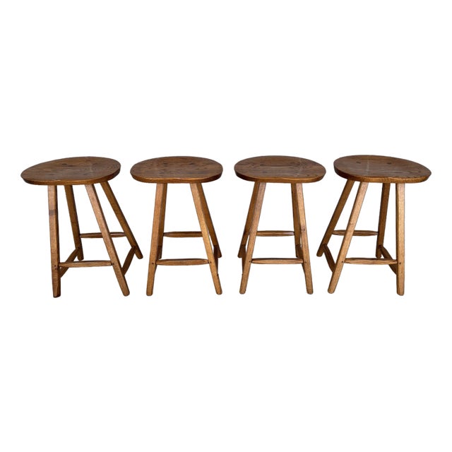Hunt Country Furniture Saddle Bottom Oak Counter Stools - Set of 4 For Sale