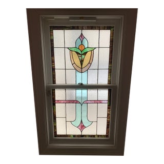 1920s Salvaged Reclaimed Rose Stained Glass Window For Sale